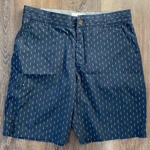 Mens WRK Navy Patterned Cotton Shorts With Side/Back Pockets & Button Closure